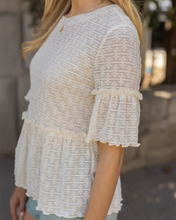 Load image into Gallery viewer, Grace &amp; Lace Stretch Lace Peplum Top - Cream