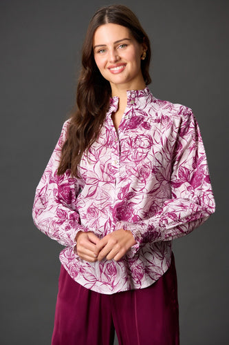 Rory Ruffle Button Up - Bordeaux