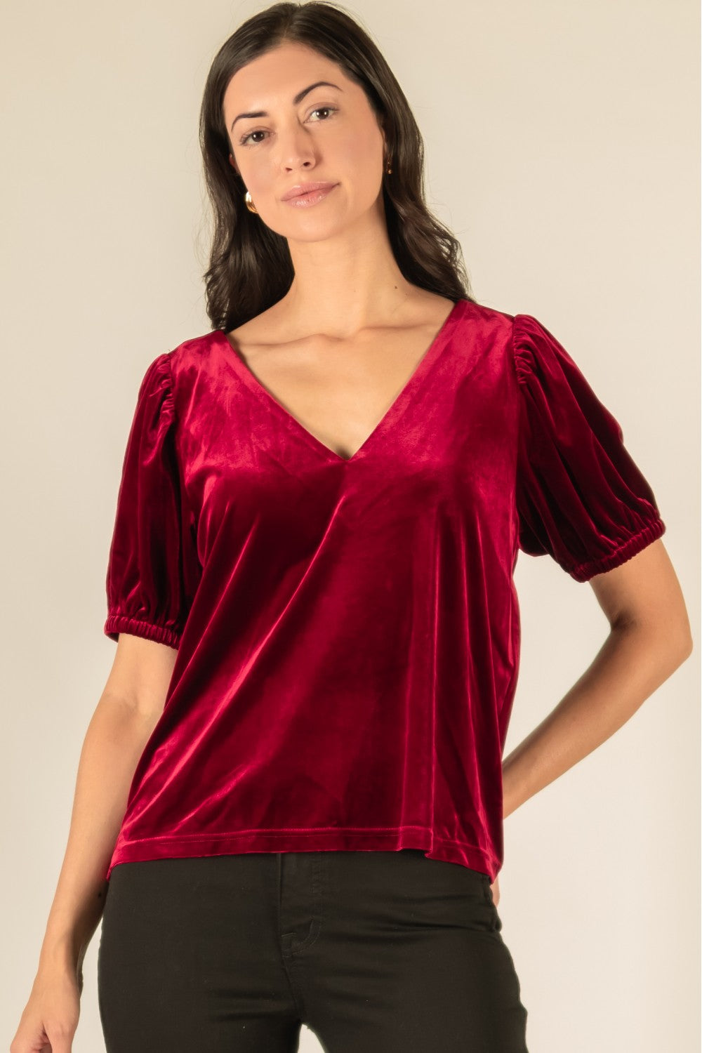 Valeria Velvet Top - Cardinal
