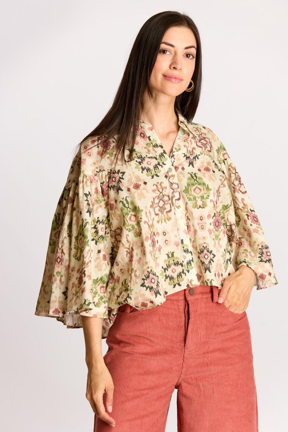 Diane Printed Blouse - Cream