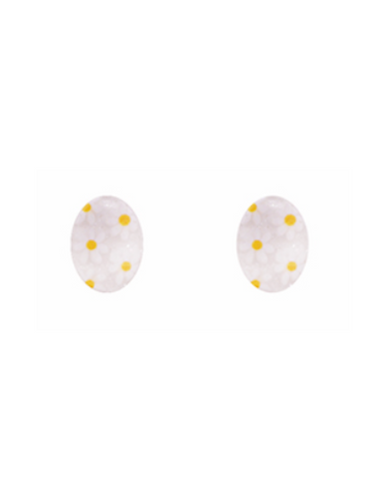 Floral Easter Egg Stud Earrings - White
