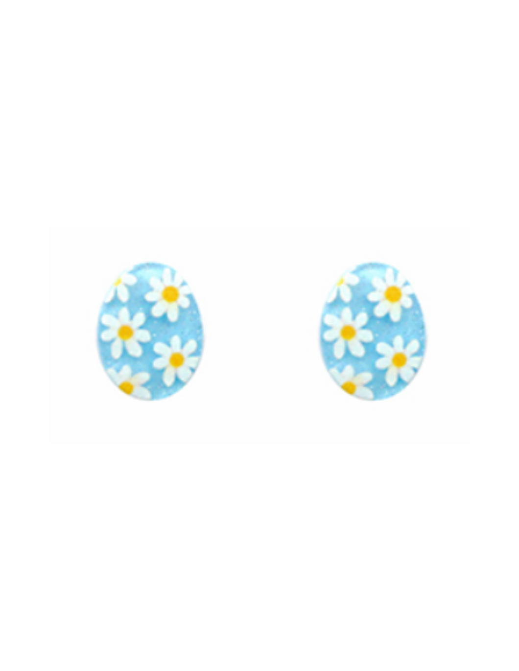 Floral Easter Egg Stud Earrings - Blue