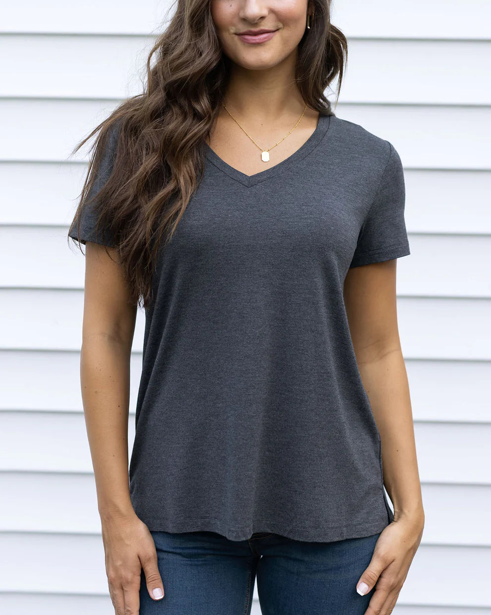 Grace & Lace VIP Favorite Perfect V-Neck Tee - Charcoal