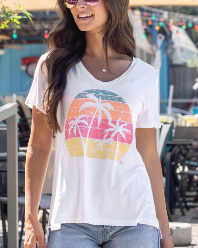 Grace & Lace VIP Favorite Perfect V-Neck Graphic Tee - Palm Trees