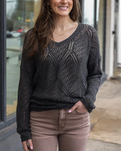 Load image into Gallery viewer, Grace &amp; Lace V-Neck Pointelle Sweater - Charcoal