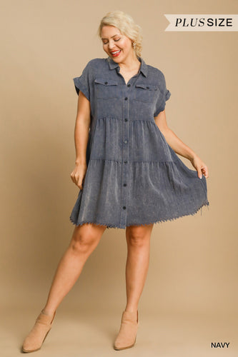 Parker Button Up Dress - Navy *Regular & Curvy*