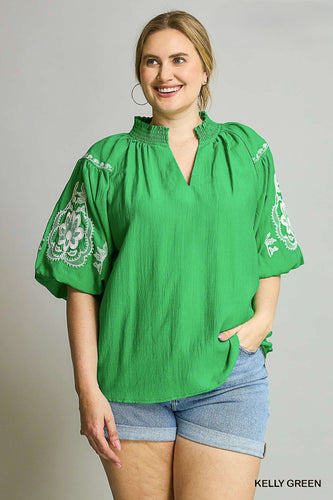 Jess Embroidered Blouse - Kelly Green *Regular & Curvy*