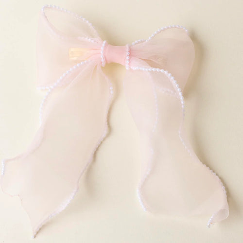 The Darling Effect Sheer Pearl Hair Bow - Blush