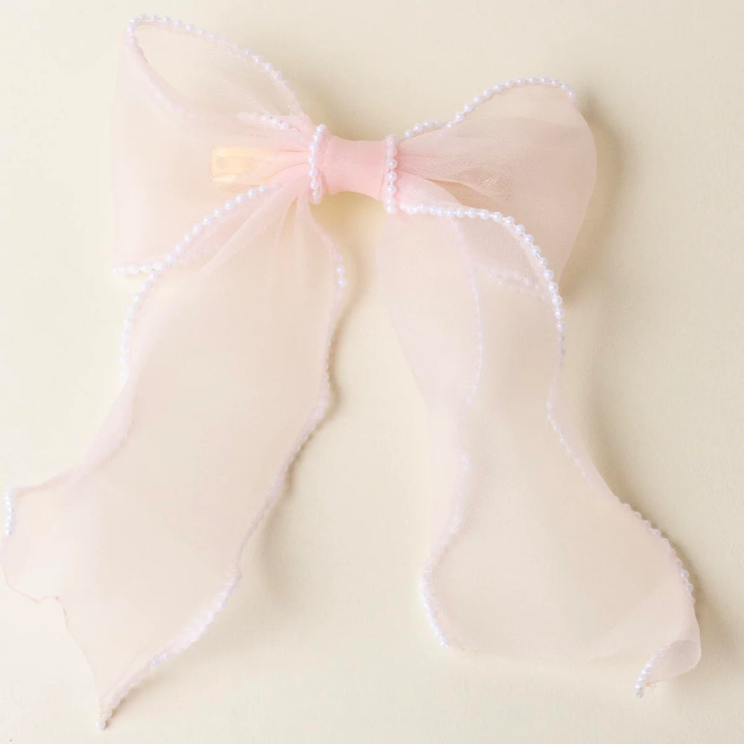 The Darling Effect Sheer Pearl Hair Bow - Blush