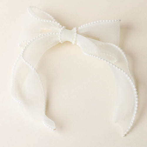 The Darling Effect Sheer Pearl Hair Bow - Cream
