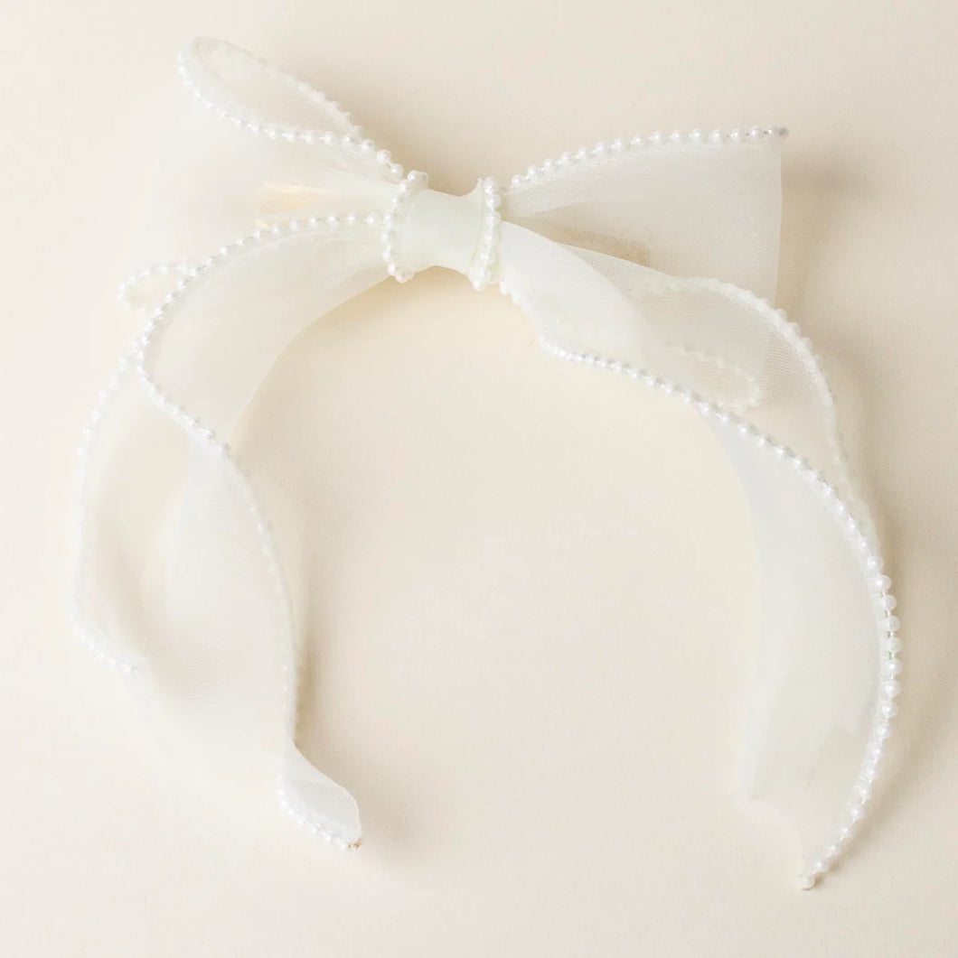 The Darling Effect Sheer Pearl Hair Bow - Cream