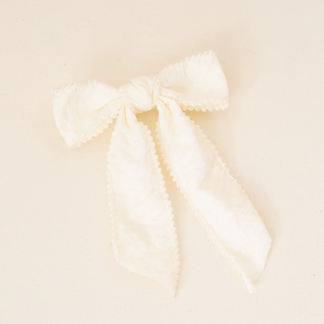 The Darling Effect Pearl Hair Bow - Cream