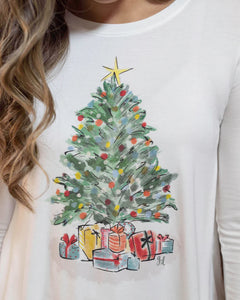 Grace & Lace Long Sleeve Perfect Graphic Tee - Watercolor Christmas Tree