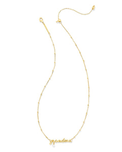 Kendra Scott Grandma Script Gold Pendant Necklace in White Pearl