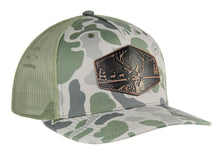 Load image into Gallery viewer, Buck Old School Camo Trucker Hat. Hand Burnished patch