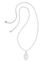 Load image into Gallery viewer, Kendra Scott Abbie Silver Pave Frame Large Long Pendant Necklace in Ivory Mother of Pearl