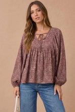 Load image into Gallery viewer, Anita Floral Crinkle Peasant Blouse - Dusty Rose