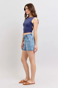 Judy Blue Mid Rise Denim Trouser Shorts