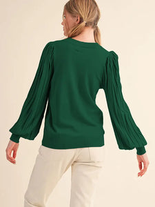 Destiny Puff Sleeve Top - Forest Green