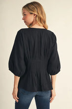 Load image into Gallery viewer, Rhonda Drop Shoulder Peplum Top - Black
