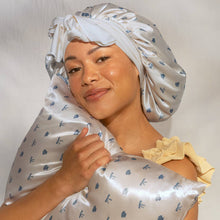 Load image into Gallery viewer, Standard Satin Pillowcase - Pearlized Cream &amp; Coastal Blue Print