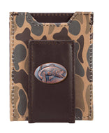 Bass Men's Magnetic Front Pocket Old School Camo Leather Wallet.: Brown/Tan Camo