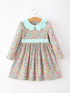 Mint Floral Girl's Dress Petals Collar