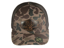 Load image into Gallery viewer, Buck Old School Camo Trucker Hat. Hand Burnished patch