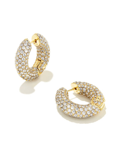Kendra Scott Mikki Gold Pave Hoop Earrings in White Crystal