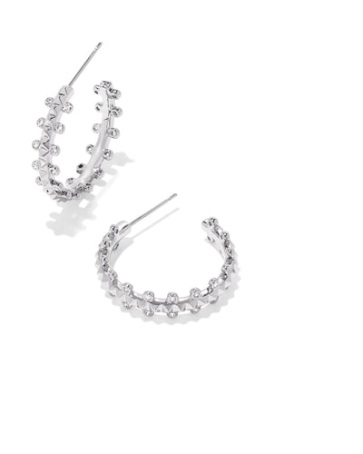 Kendra Scott Jada Silver Small Hoop Earrings in White Crystal