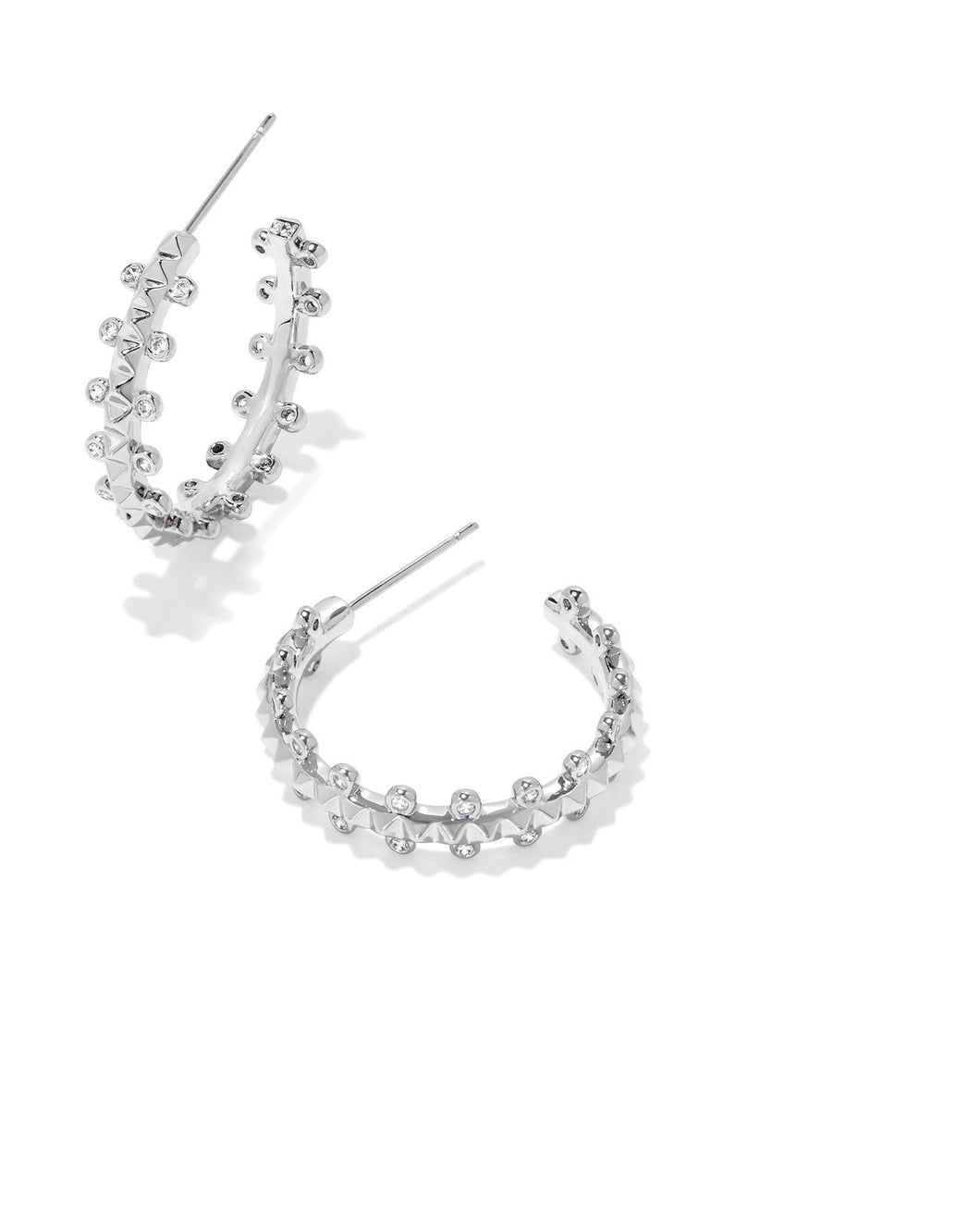 Kendra Scott Jada Silver Small Hoop Earrings in White Crystal