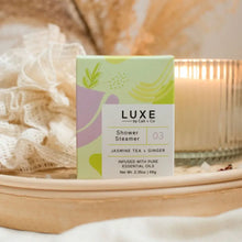 Load image into Gallery viewer, Luxe Jasmine Tea + Ginger Shower Steamer Fizzy Bomb