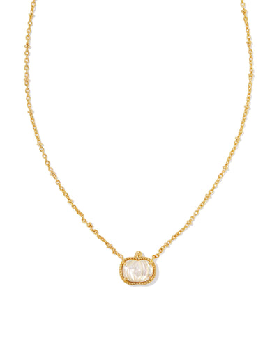 Kendra Scott Pumpkin Gold Short Pendant Necklace in Ivory Mother of Pearl
