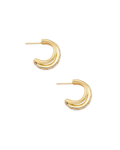 Kendra Scott Livy Gold Huggies in White Crystal