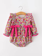 Load image into Gallery viewer, Hot Pink Bow Floral Girl Bubble Romper