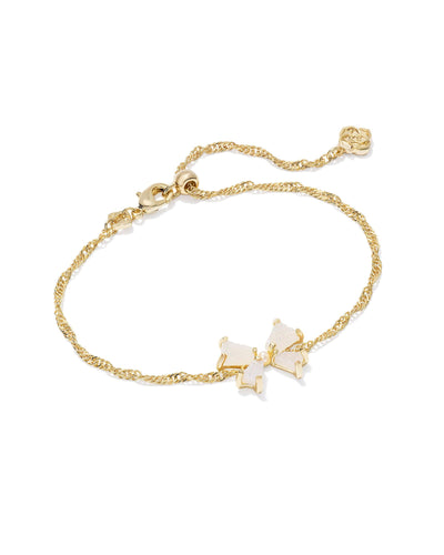 Kendra Scott Blair Gold Bow Small Delicate Chain Bracelet in Iridescent Drusy
