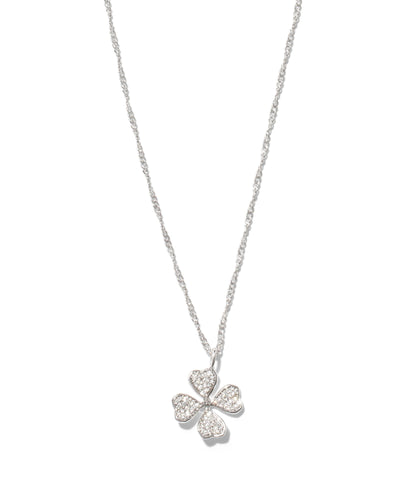 Kendra Scott Clover Silver Pendant Necklace in White Crystal