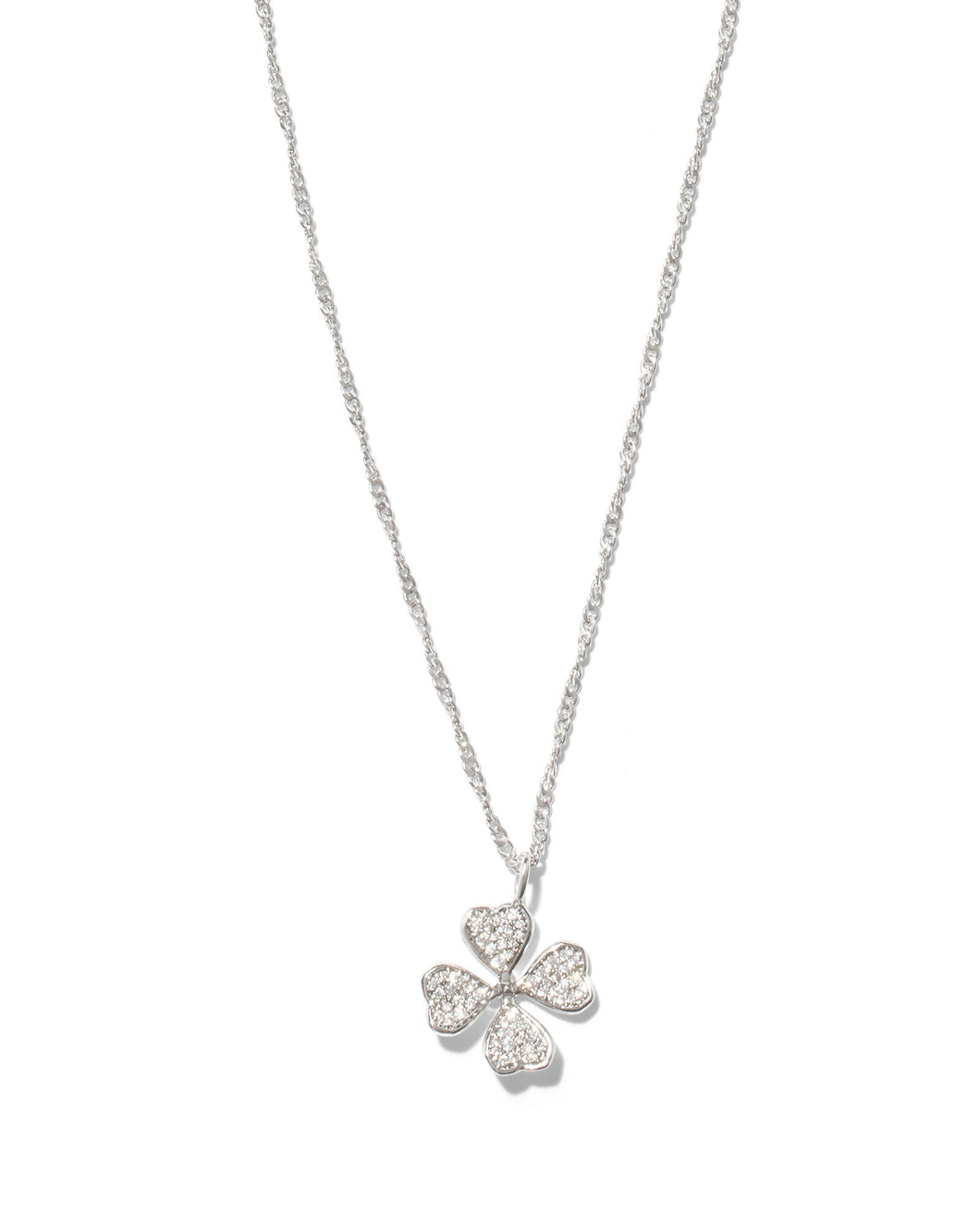 Kendra Scott Clover Silver Pendant Necklace in White Crystal