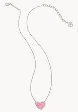 Load image into Gallery viewer, Kendra Scott Ari Heart Short Silver Pendant Necklace in Pink Iridescent Glitter Glass