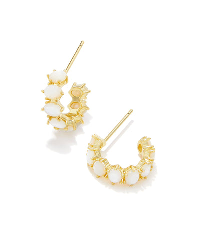 Kendra Scott Cailin Gold Crystal Huggie Earrings in Ivory Mother of Pearl