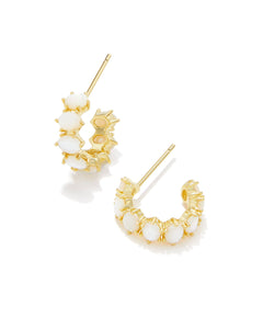 Kendra Scott Cailin Gold Crystal Huggie Earrings in Ivory Mother of Pearl
