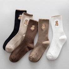 Load image into Gallery viewer, Brown Bear Embroidery Cotton Crew Socks - Beige