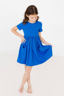 Girl's Royal Blue Pocket Twirl Dress