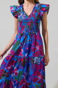 Sunfire Smocked Midi Dress - Blue Mix