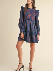Phoebe Mixed Media Dress - Navy
