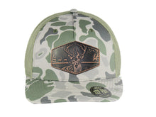 Load image into Gallery viewer, Buck Old School Camo Trucker Hat. Hand Burnished patch