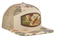 Mallard Woven Patch Old School Camo Hat.: OS Harvest Camo