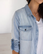 Load image into Gallery viewer, Grace &amp; Lace Stretch Chambray Button Top - Light Wash