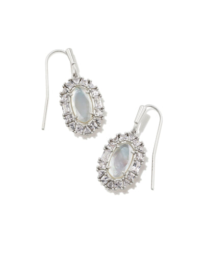 Kendra Scott Lee Silver Crystal Frame Drop Earrings in Ivory Mother of Pearl