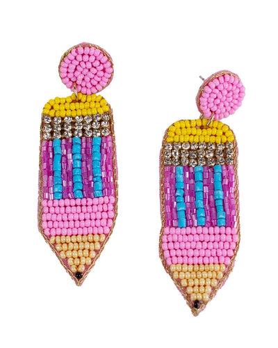 Pink Pencil Beaded Earrings
